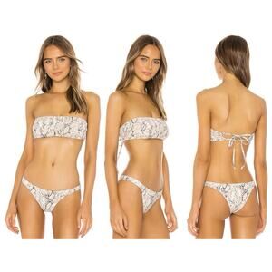 ELLEJAY Snake Print Bandeau Bikini Top Tie Back Handmade Swimwear M